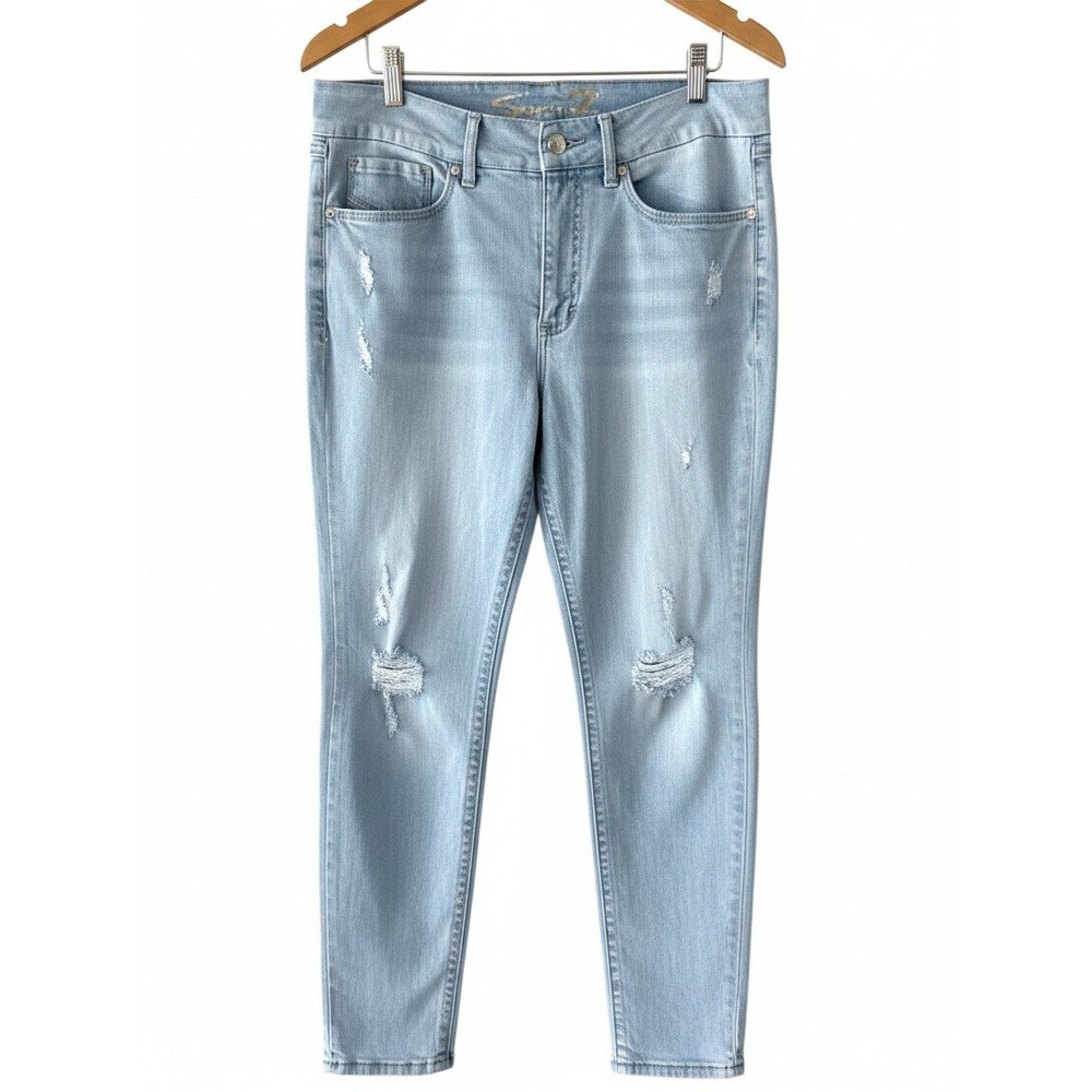 Seven7 Tummyless High Rise Skinny Jeans Womens 14 Distressed Amsterdam Blue